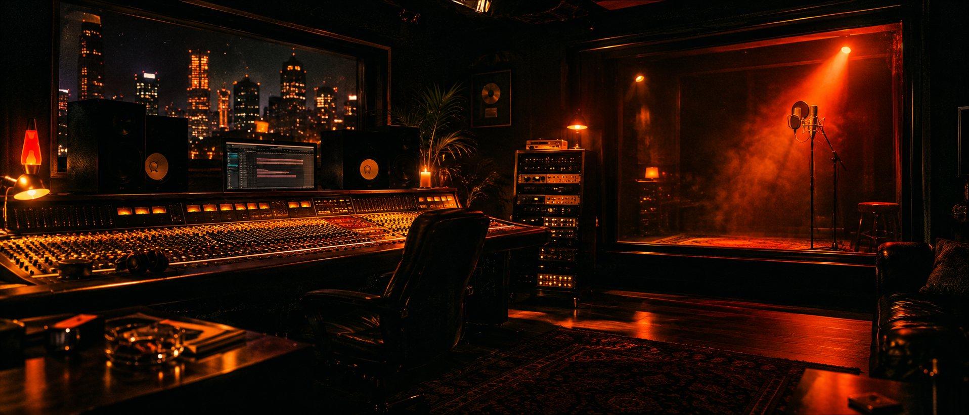 Late-night recording studio